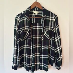 Lucky Brand, Viscose Plaid Button-down Shirt, Size Small, Green/Navy/White, EUC